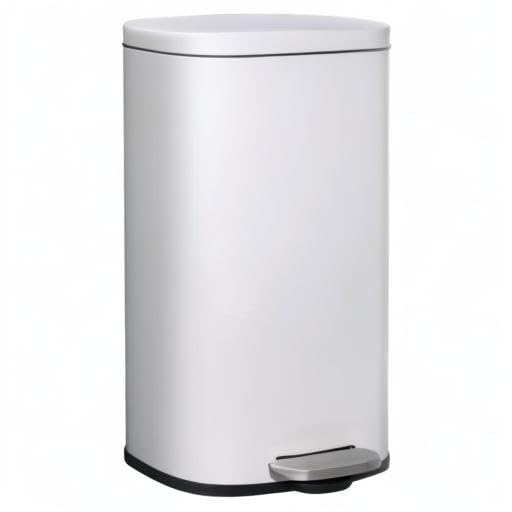 AthLike Trash Can, Stainless Steel Kitchen Garbage Can, Step Waste Bin with Hinged Lid and Removable Inner Bucket, Soft-Close, Dustbin for Bathroom Bedroom Living Room Home (White, 8 Gal)