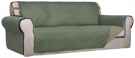 PureFit Reversible Quilted Sofa Cover, Water Resistant Slipcover Furniture Protector, Washable Couch Cover with Non Slip and Elastic Straps for Kids, Dogs, Pets (Sofa, Greyish Green/Beige)