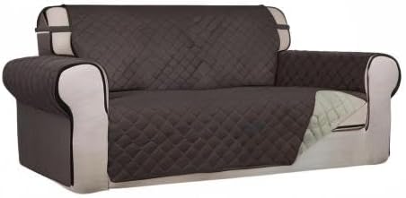 PureFit Reversible Quilted Sofa Cover, Water Resistant Slipcover Furniture Protector, Washable Couch Cover with Non Slip and Elastic Straps for Kids, Dogs, Pets (Oversized Loveseat, Chocolate/Beige)