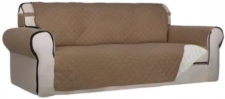PureFit Reversible Quilted Sofa Cover, Water Resistant Slipcover Furniture Protector, Washable Couch Cover with Non Slip and Elastic Straps for Kids, Dogs, Pets (Sofa, Camel/Ivory)