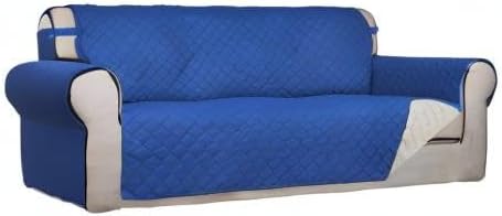 PureFit Reversible Quilted Sofa Cover, Water Resistant Slipcover Furniture Protector, Washable Couch Cover with Non Slip Foam and Elastic Straps for Kids, Pets (X Large, Classic Blue/Ivory)