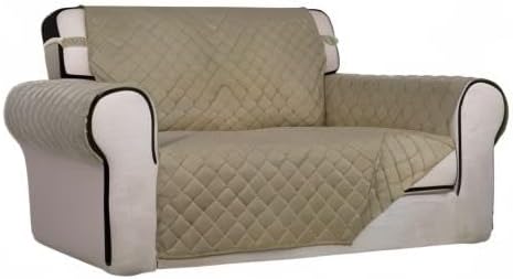PureFit Reversible Quilted Sofa Cover, Water Resistant Medium Slipcover Furniture Protector, Washable Couch Cover with Non Slip Foam and Elastic Straps for Kids, Dogs, Pets (Loveseat, Beige/Beige)