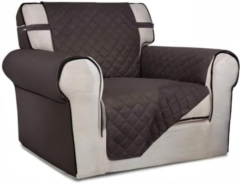 PureFit Reversible Quilted Sofa Cover, Water Resistant Slipcover Furniture Protector, Washable Couch Cover with Non Slip and Elastic Straps for Kids, Pets (Chair, Chocolate/Chocolate)