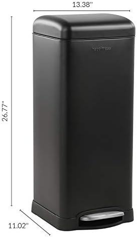 happimess HPM1007B Betty Retro 8-Gallon Step-Open Trash Can with Soft-Close Lid, Fingerprint Resistant, Modern, Minimalistic for Home, Kitchen, Laundry Room, Office, Bedroom, Bathroom, Black