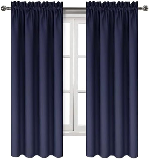 DWCN Navy Room Darkening Blackout Curtains - Thermal Insulated Privacy Energy Saving Window Curtain Drapes 52 x 63 inch Length, Set of 2 Bedroom Living Room Curtains