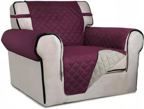 PureFit Reversible Quilted Sofa Cover, Water Resistant Slipcover Furniture Protector, Washable Couch Cover with Non Slip and Elastic Straps for Kids, Dogs, Pets (Chair, Wine/Beige)