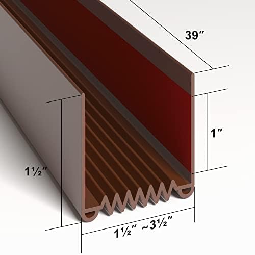 Door Draft Stopper, 39” Length Cuttable Weather Stripping Door Seal, Strong Adhesive Door Sweep for Exterior and Interior Doors (2, Brown)
