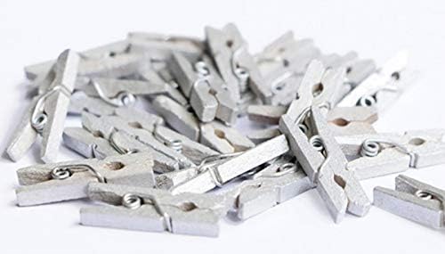 DurReus Wood Clips Strong Photos Pins Peg Home Party Decorative Accessories with Jute Twine Silver Pack 50