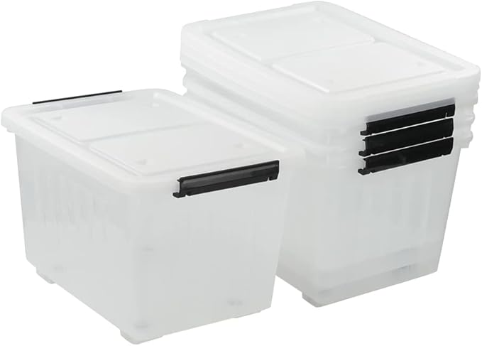 Asking 4-Pack Clear Large 50 L Plastic Storage Boxes, Plastic Storage Bins with Wheels