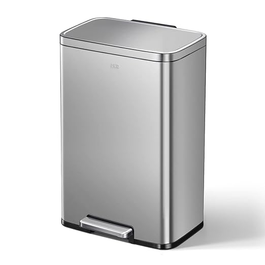 EKO Madison Matte Stainless 50 Liter/13.2 Gallon Step Trash Can w/Inner Liner - Fingerprint Resistant Finish
