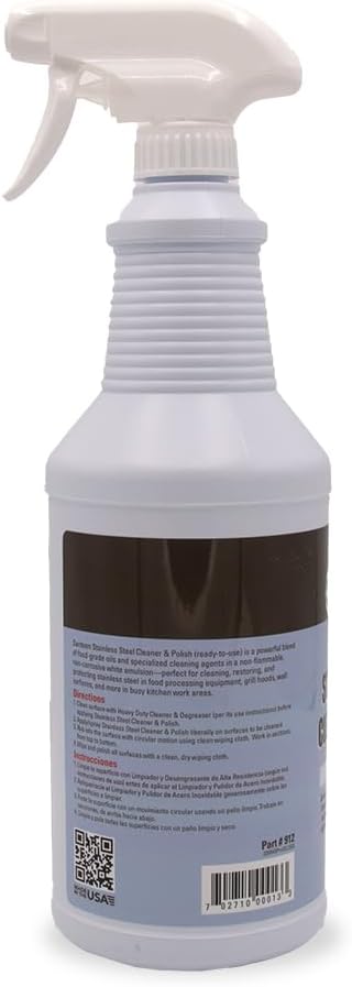 Santeen Stainless Steel Cleaner & Polish, 6-Pack, 32oz Bottle with Trigger Sprayer, Professional Formula