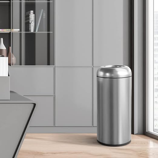 BEAMNOVA 16.5 Gallon Trash Can Black Open Top Large Outdoor Indoor Commercial Stainless Steel Industrial Waste Basket Container, Metallic Garbage Enclosure with Lid