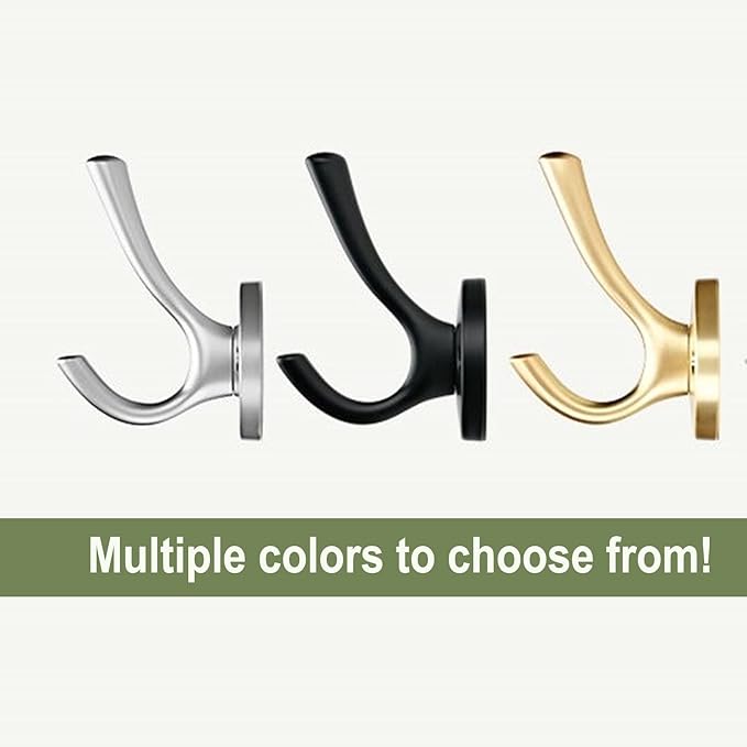 Black Wall Hooks, 6 Pack Coat Towel Hook Heavy Duty Metal Double Bath Robe Hook Wall Mounted, Hat Hooks for Cubicle Bathroom Kitchen Closet Garage