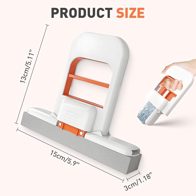 Mini Foldable Desktop Mop, Wet and Dry Portable Cleaning Sponge Mop,Self Squeezing Mini Sponge Mop with One Replaceable Head,for Small Spaces,Bathroom,Kitchen,Glass (Orange+Black)