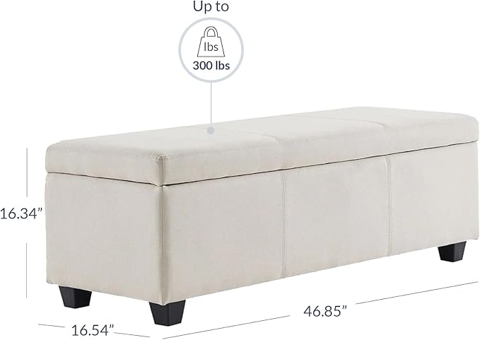 BELLEZE Storage Faux Leather Ottoman, 47 Inch Bench Bedroom Bench with Safety Close Hinge, Extra Long Ottoman with Storage for Living Room, Entryway, Hallway, Foot Rest, Support 300lbs - Beige