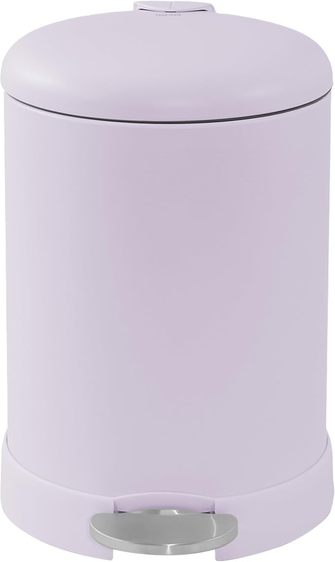 Glad Small Trash Can, 1.2 Gallon | Round Stainless Steel Garbage Bin with Soft Close Lid & Step Foot Pedal | Metal Waste Basket with Removable Inner Bucket, Lavender