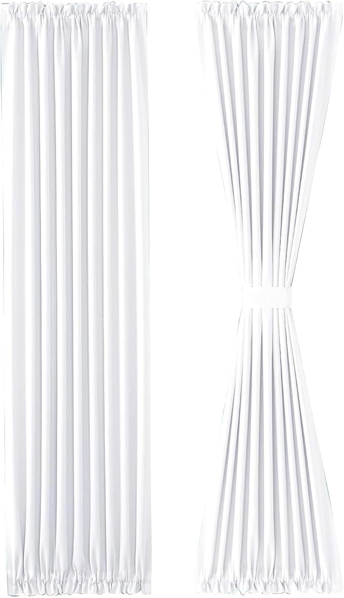 DWCN French Door Curtains – Rod Pocket Thermal Curtain for Doors with Glass Window, Kitchen and Patio Doors for Privacy, 36 X 72 Inches Long, 1 Curtain Panel with Tieback,Pure White