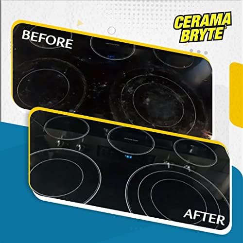 Cerama Bryte Glass Cooktop and Stove Top Cleaner Combo Kit - Includes Cleaning Tool, Razor, Scraper and 1 Pad to Remove Tough Stains - Use on Gas, Electric, Ceramic Surfaces, 10 Ounces, 4 Piece