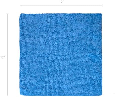 Eurow 200GSM Microfiber Cleaning and Drying Cloths with Dispenser Box, Reusable, Streak-Free, Scratch-Free, Ultra Absorbent, Edgeless for All Surface Types, 12x12in, 50-Pack, Blue