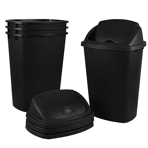 13 Gallon / 50 L Swing Lid Tall Kitchen Trash Can, 4-Pack, Restaurants, Garage, Classroom, Office Garbage Bins, Black
