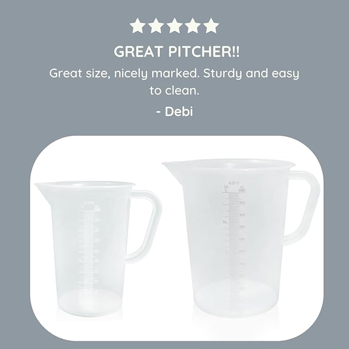 Appletofu Plastic Graduated Measuring and Mixing Pitcher - 2000ml Plastic Graduated Measuring Pitcher - Large Cylinder Graduated Measuring Container with Handle and Pour Spout - 2 Liter