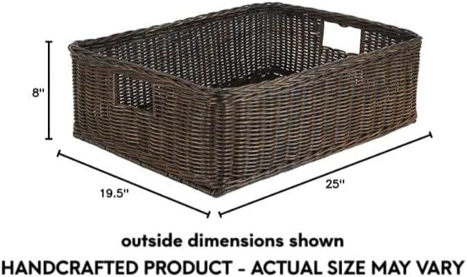 The Basket Lady Under The Bed/Basic Wicker Storage Basket, Extra Large, 25 in L x 19.5 in W x 8 in H, Antique Walnut Brown