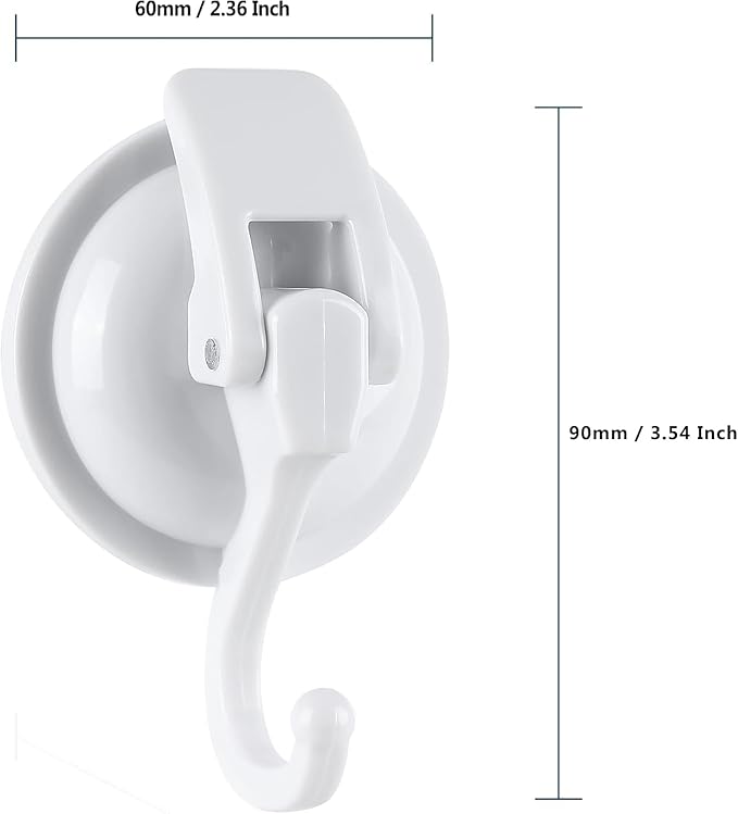 Heavy Duty Suction Cup Hooks for Shower, Bathroom Robe - Vacuum Glass Hooks, Reusable, No Hole Punched, for Garland Decoration (White, 6 Pack)