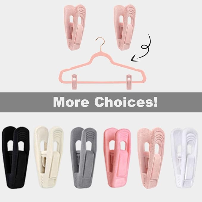 Light Pink Velvet Hangers Clips 40 PCS, Non-Slip Finger Clip for Pants Suit Skirt Velvet Hanger, Strong Flocking Hangers Clips