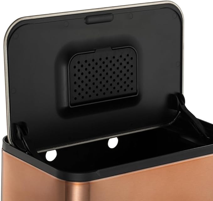 RedFactor Stainless Steel Hanging Trash Can with Lid and Inner Bucket – Slim 1.3 Gallon Odor-Free Compost Bin for Kitchen Cabinet, Countertop, Under Sink, or Bathroom (Copper)