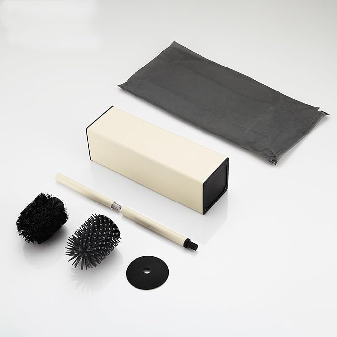 BGL Standing Toilet Brush and Holder Matte White Aluminium Toilet Bowl Cleaner Brush and Holder for Bathroom Storage and Organization, Square Design Sturdy and Space Saving