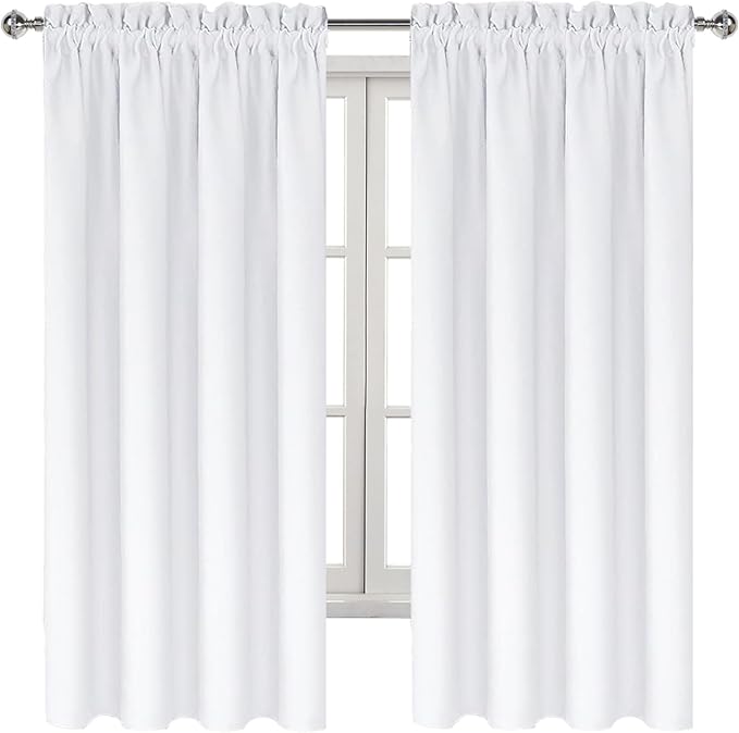 DWCN White Curtains for Living Room Thermal Insulated, 50% Light Blocking Curtains for Bedroom, Dining Room Window, W 38x L 63 Inch, Set of 2 Rod Pocket Curtain Panels