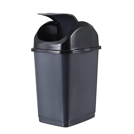 Superio Trash Can for Dorm Room with Lid 4.5 Gallon Plastic Garbage Can with Swing Top Lid, Medium Slim Waste Bin with Cover for Home, Kitchen, Office, Bedroom, Bathroom, College- 18 Qt (Dark Grey 2)
