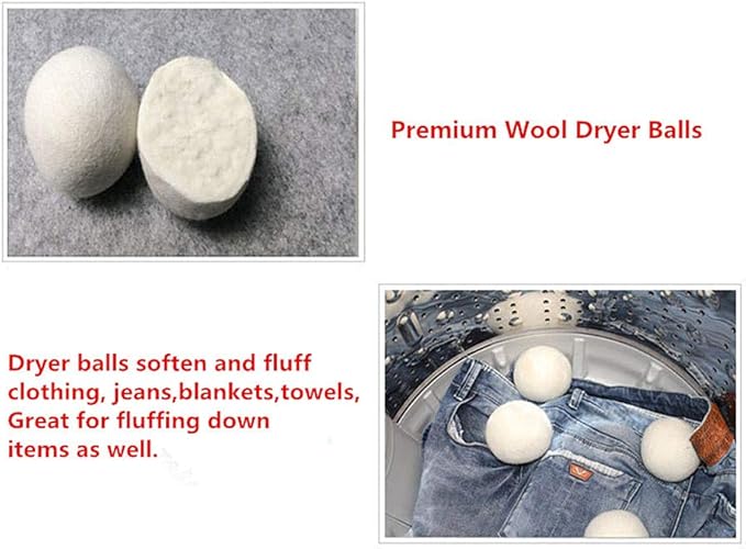 Wool Dryer Balls 6 Pack - XL Premium Reusable Dryer Balls Replace Laundry Drying Natural Fabric Softener