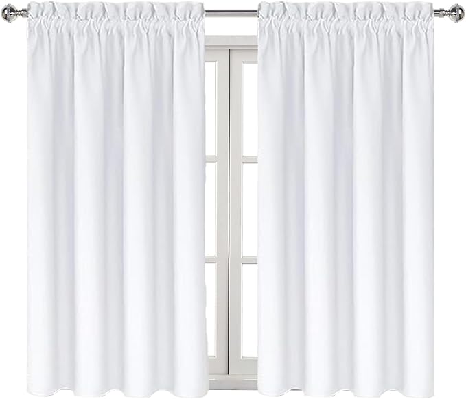 DWCN White Curtains for Living Room Thermal Insulated, 50% Light Blocking Curtains for Bedroom, Dining Room Window, W 42x L 54 Inch, Set of 2 Rod Pocket Curtain Panels