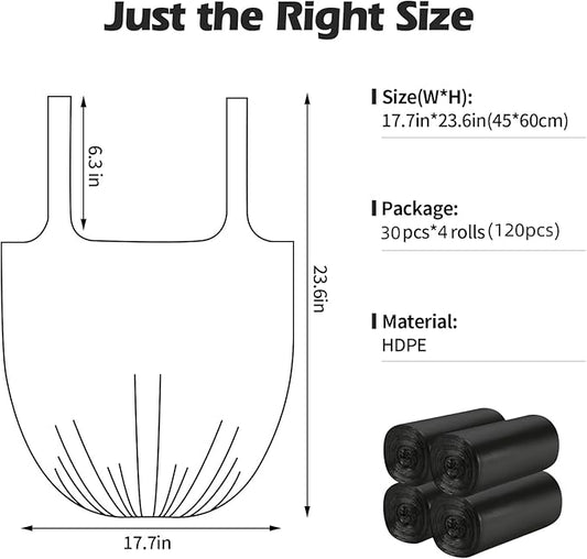 2-4 Gallon Portable Trash Bags,120 Counts Thicken portable Small Garbage Bags for Office, Kitchen,Bedroom Trash Can,Strong Trash Bags(Black)