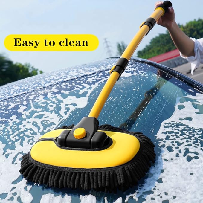 Car Wash Brush with Long Handle, Microfiber Towels Car Wash Kit Cleaning Supplies, Car Wash Mop Mitt with 2 Replacement Head , Extension Pole Car Brush Cleaning Kit for Cars Trucks
