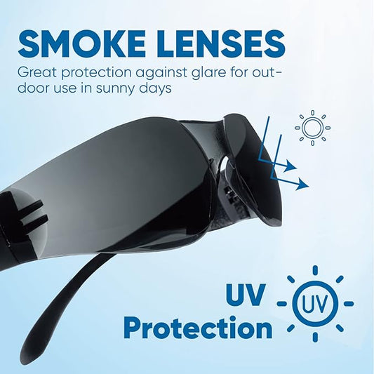 amoolo Tinted Safety Glasses Bulk of 48, Protective Safety Sunglasses, Dark Smoke Lenses for UV Protection, ANSI Z87.1 Impact Resistant Eye Protection for Work, Lab, Construction