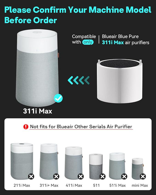 Leemone 2 Pack Blue Pure SmokeBlock 311i Max Replacement Filter Compatible with Blue Pure 311i Max Air Purifier,Activated Carbon Filter