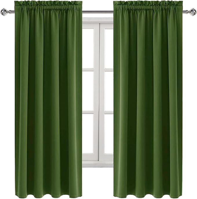 DWCN Olive Green Room Darkening Blackout Curtains - Thermal Insulated Privacy Energy Saving Window Curtain Drapes 42 x 63 inch Length, Set of 2 Bedroom Living Room Curtains
