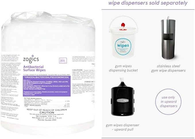 Zogics Antibacterial Disinfecting Wipes – For Sanitizing and Cleaning Surfaces and Equipment, EPA Registered Antibacterial Cleaning Wipes (1 Roll of 800)