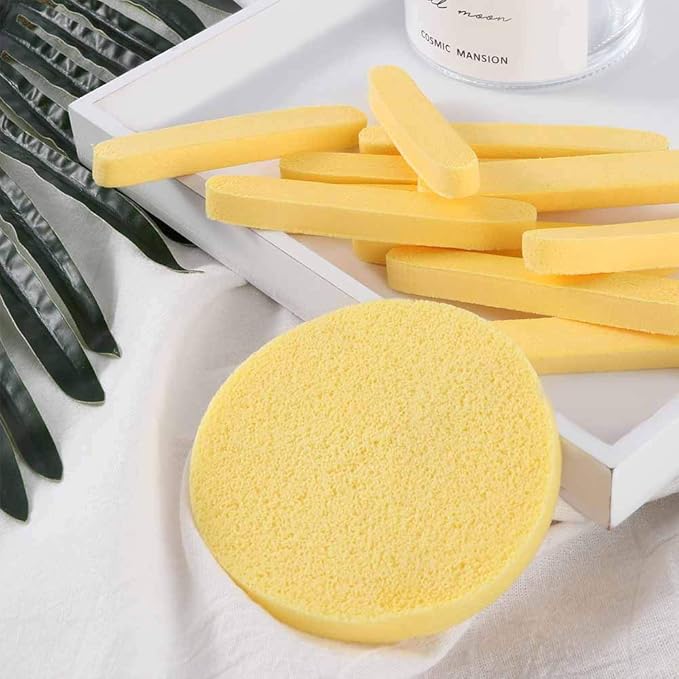 Facial Sponge Compressed,60 Pcs PVA Professional Makeup Removal Wash Round Face Sponges Spa Pads Exfoliating Cleansing for Women,Yellow