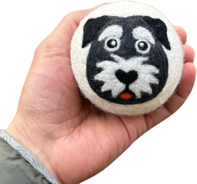 Wool Dryer Balls Organic Felt 6 Pack Laundry Fabric Softener, Extra Large Reusable Handmade Natural Sheep Wool Lint Wrinkle Free Anti Static Baby Safe (Black White Dog)