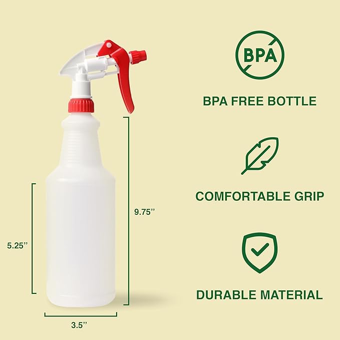 Heavy Duty 32oz Plastic Spray Bottles for Cleaning - Large Empty Industrial Bottles for Gardening Solutions, Vinegar, Chemicals, Professional Cleaners - Adjustable Sprayer Nozzle - Blue/Yellow 2 Pack