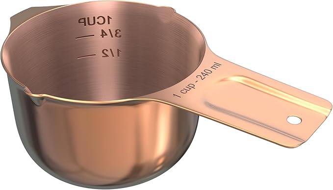 Color Up 1 Cup Measuring Cup (240 ml) – Premium Copper Stainless Steel, Accurate for Wet & Dry Ingredients, Embossed Markings, Easy-Pour Spouts, Dishwasher-Safe, Kitchen Essential