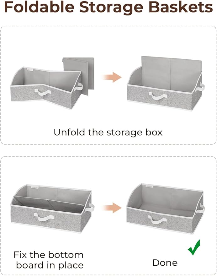 StorageWorks Closet Storage Bins, Trapezoid Organizer Box for Shelves, Fabric Clothes Bin, Foldable Organizing Baskets with Handles, Large, Gray, 3-Pack