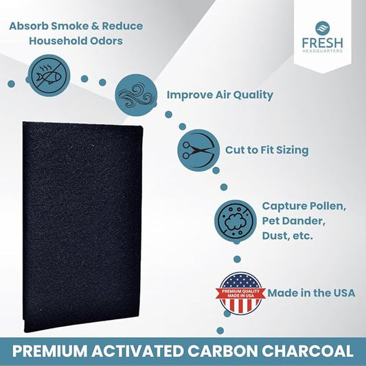 Fresh Headquarters 2Pack Cut‑to‑Fit Activated Carbon Pre‑Filter Rolls – Universal Air Purifier & AC Sheet Compatible with Honeywell, Whirlpool, Next Gen & More Odor/VOC Reduction