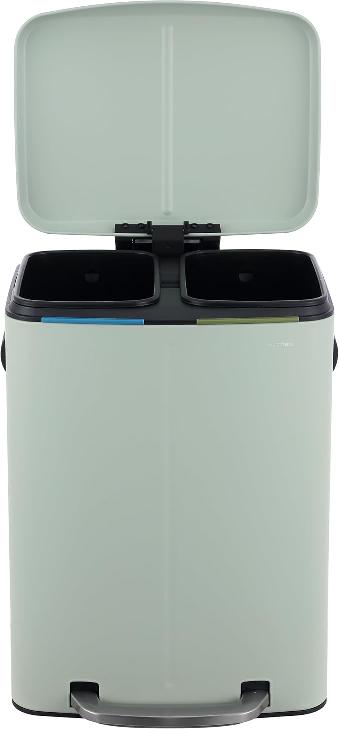 happimess HPM1005E Marco Rectangular 10.6-Gallon Double Bucket Trash Can with Soft-Close Lid, Fingerprint Resistant, Modern, Minimalistic for Home, Kitchen, Office, Bathroom, Pistachio Gelato