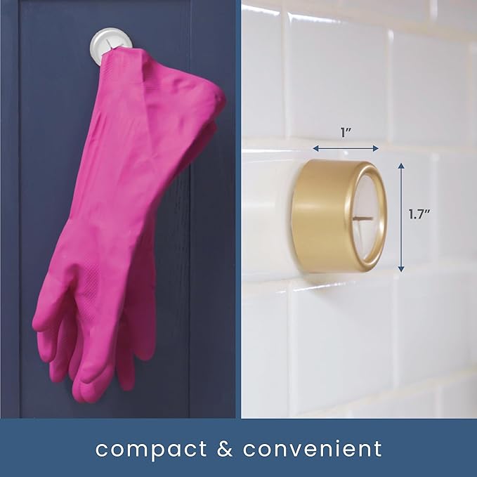 S&T INC. Round Adhesive Push Towel Hooks for Kitchen, Hand and Dish Towels, Brushed Gold, 4 Pack