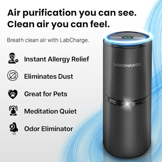 Lab Charge Small Ionic Air Purifier for Home & Bedroom – Silent HEPA Filter – Covers 250 Sq Ft - Free Cleaner for Pets, Hair, Smoke, Dust, Odors & Dander – Compact & Black Design - Pack of 4