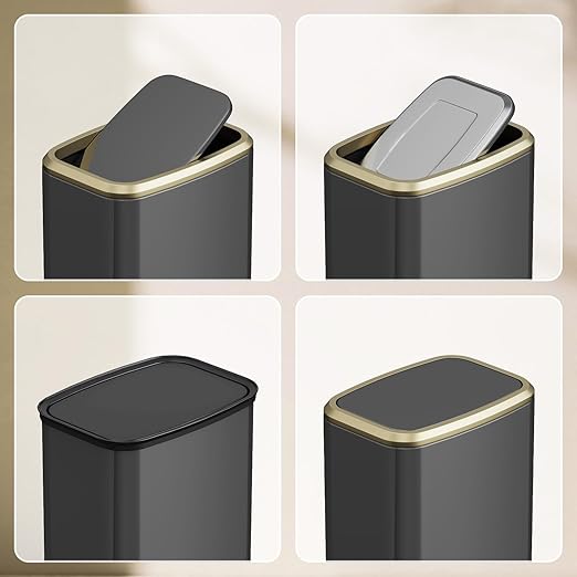 8L/2.1 Gal Small Bathroom Trash Can with Lid, Swing-Top Rectangular Waste Bin, Stainless Steel Garbage Can for Home, Office, Toilet, Bedroom, Living Room (Titanium Black)